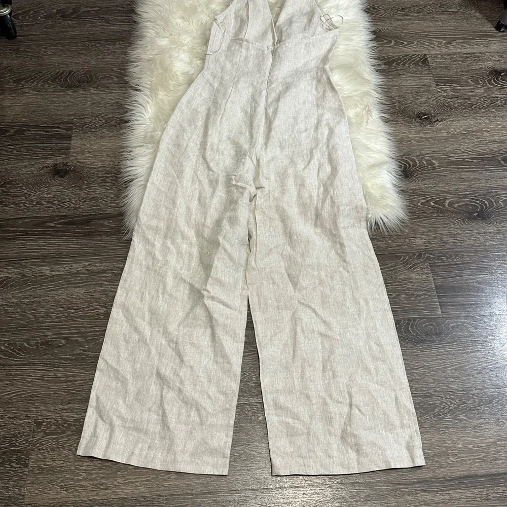 Reformation Billie Linen Jumpsuit Size 4 NWOT Oatmeal Wide Leg Sleeveless Resort